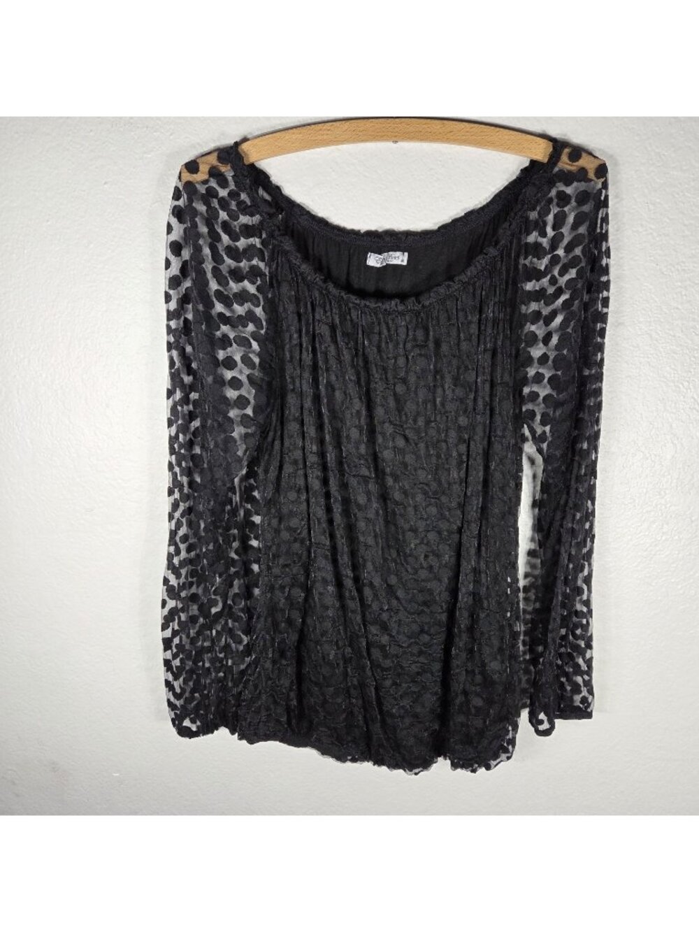 Elena Baldi Semi Sheer Italy Top Blouse Sz M Polka Dot Long Sleeve Women's Black